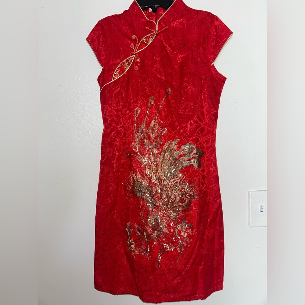 & Other Stories Red Dress with Gold Detailing